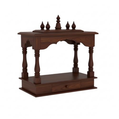 Image of MISAN Wooden Wall Mounted Temple, Traditional Indian Style, Sheesham Wood,Sheesham Wood Pooja Mandir for Home (H-Walnut)