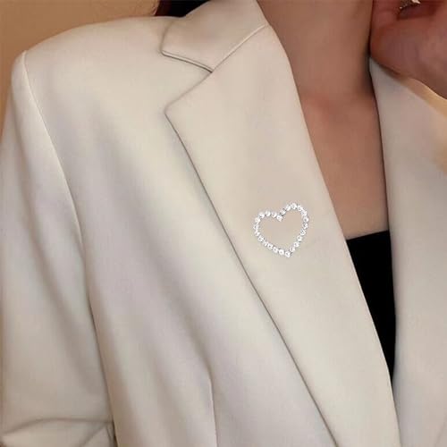 Image of Love Heart Pearl Hollow Out Brooch for Women Elegant Crystal Rhinestone Love Heart Brooches Pin Wedding Party Clothes Accessories Valentines Birthday Jewelry Gifts