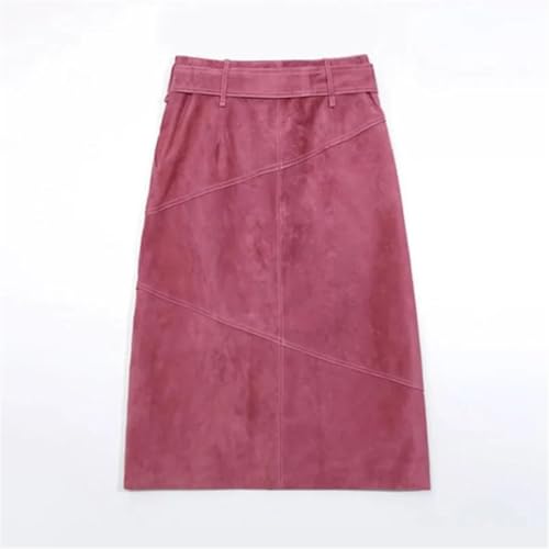 Womens Genuine Suede Leather Skirt Winter High Waisted Casual Solid Color Midi Skirt4