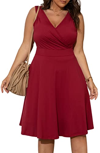 Image of POSESHE Womens Plus Size Dresses Sleeveless Wrap V-Neck Sundress Casual Summer Wedding Guest Cocktail Dress with Pockets