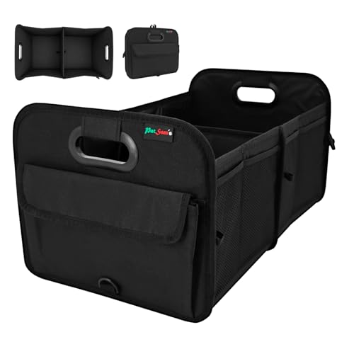 PAT SAM'S Trunk Organizer for SUV, Collapsible Car Trunk Organizer with Dividers, Waterproof 600D Oxford, Non-Slip Storage Organizer for Groceries, Tools, Travel, Truck & Car (Black)