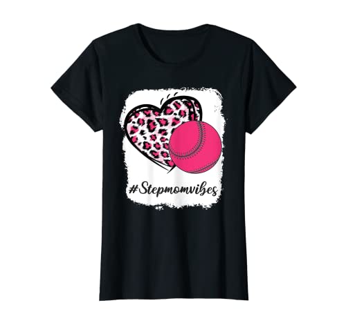 Bleached Baseball Stepmom Vibes Pink Leopard Love Softball Camiseta