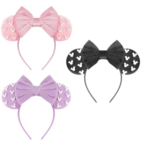 Image of DRESHOW Mouse Ears Headbands for Women Pearl Hairbands Bow Head bands Velvet Head band Christmas Cosplay Costume Princess Party Decorations Halloween & Disney Trip