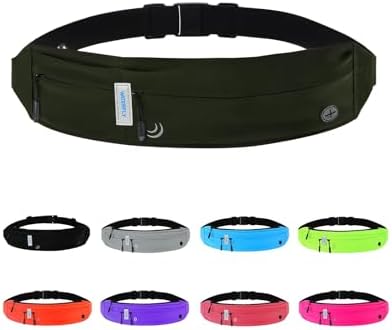 WATERFLY Laufgürtel für Handy Gürteltasche Joggen Lauf Flache Bauchtasche | Hochelastisches Gewebe, Wasserabweisend, 3 Separate Fächer, mit Kopfhöreranschluss, für Die Meisten Smar