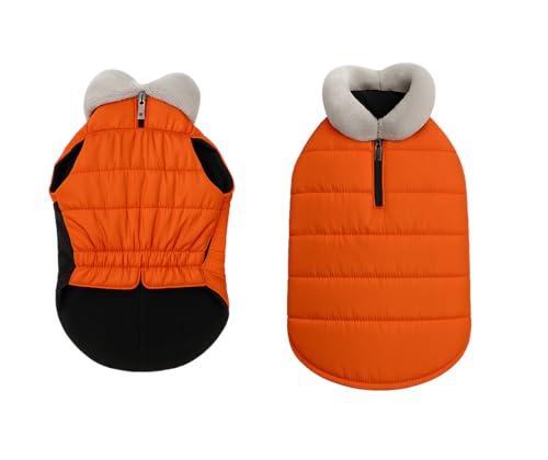 Image of The Pets Company Dog Winter Coat Jacket, Clothes, Windproof, Waterproof, Light Weight, Washable, Ultra Warm Thick Fleece Lined Dog Vest for Cold Weather Protection, (Orange, X - Small - 12 Inch)