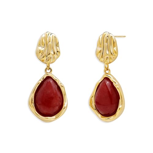 Jean Beau Gold Dainty Garnet Dangle Drop Earrings for Women,