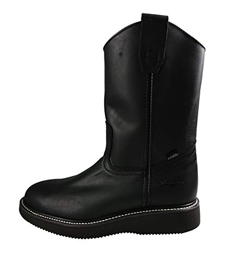 Men's Genuine Leather Work Boots Pull On Western Cowboy Style 553 Black (numeric_9_point_5)2