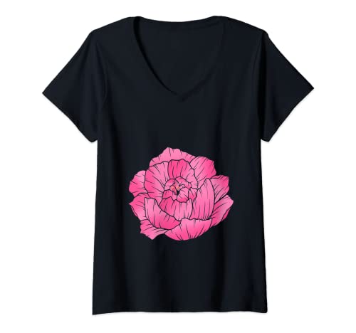 Mujer Especialidad Rosa Peonía Flor Amor Honor Riqueza Símbolo Moda Camiseta Cuello V