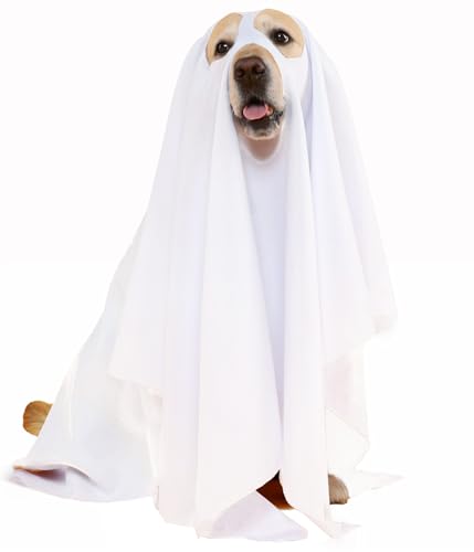 Ahzemepinyo Halloween Ghost Dog Costume - White Ghost Dog & Cat Cosplay for Trick or Treat (27.5 x 39.3 inches, 70*100cm)