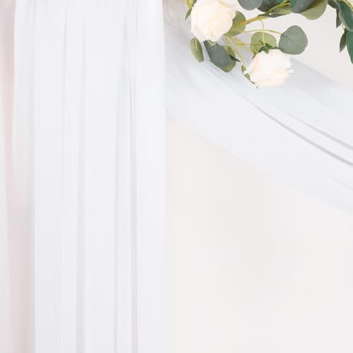 Image of MLMC White Sheer Wedding Arch Draping Fabric 1 Panel 29 inch x 20 FT Extra Long Airy Gauze Drapes Backdrop Curtains 6.6 Yards Light Weight Outdoor Drapery Panels for Wedding Ceremony Church Events Decor