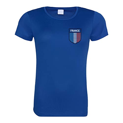 T-shirt de l'équipe de football pour femme - Maillot de football 2022 - Drapeau national rétro - Avec strass - T-shirt pour femme - Jeux Olympiques - Coupe du monde d'Euros Sports, bleu, L Cover