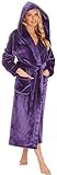 KATE MORGAN Ladies Luxury Longer Length Soft & Cosy Hooded Dressing Gown (12-14, Purple)