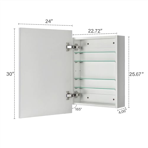 Image of TEHOME 24'' x 30'' Chrome Recessed and Surface Mount Bathroom Medicine Cabinet with Mirror Square Cornered Metal Framed Rounded Rectangle Medicine Cabinet Mirror