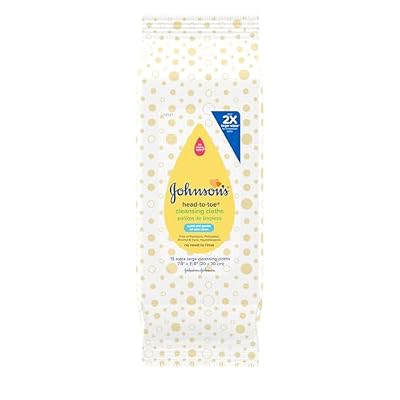 Johnsons Baby Head-to-Toe Gentle Cleansing Cloths, No Rinse, Disposable Pre-Moistened Baby Bath Wipes, Hypoallergenic Newborn Essentials, Head-to-toe Wipes, Paraben-Free 15 ct