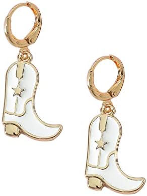 Zinc MOEPAPA Dangle Drop Western Cowboy Girls Boot Earrings (White)