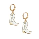 Zinc MOEPAPA Dangle Drop Western Cowboy Girls Boot Earrings (White)