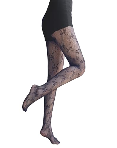 Image of VINICUNCA Women's Fishnet Stockings Lace Patterned Tights High Waist Pantyhose