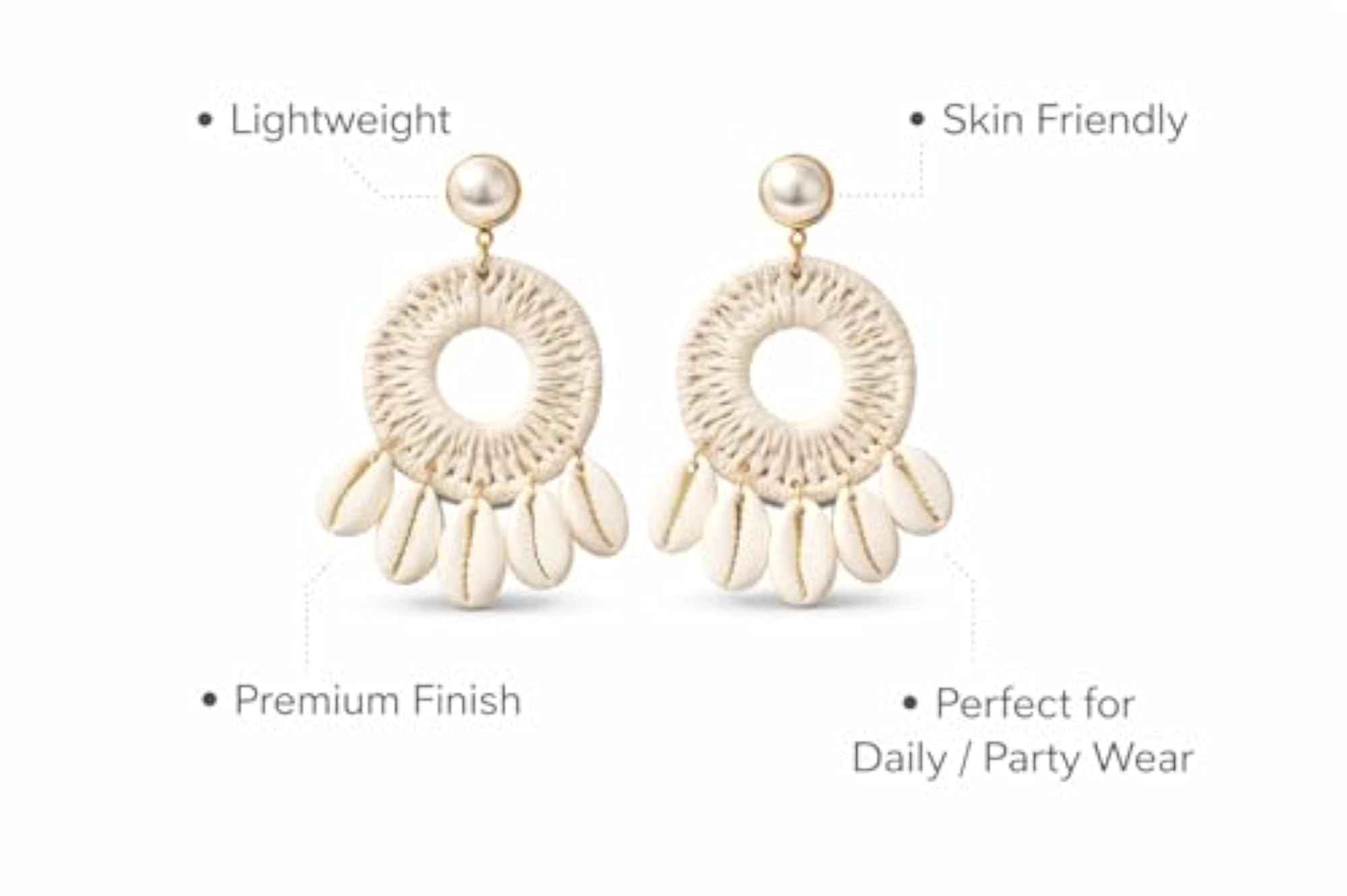 Women's Handmade Macrame Cowrie Shell Dangle Earrings, Boho Beach Style