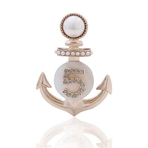 Vintage Nautical Sailboat Navy Rudder Anchor Brooch Pin Sailor Seaman Badge Jewelry Ship Wheel Pin (Light Gold Anchor)