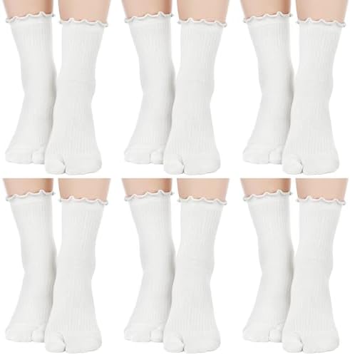 Bencailor 6 Pairs Tabi Split Toe Socks Short and Long Ruffle Frilly Tabi Socks Elastic Cotton Sandal Socks for Men Women