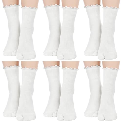 Bencailor 6 Pairs Tabi Split Toe Socks Short and Long Ruffle Frilly Tabi Socks Elastic Cotton Sandal Socks for Men Women