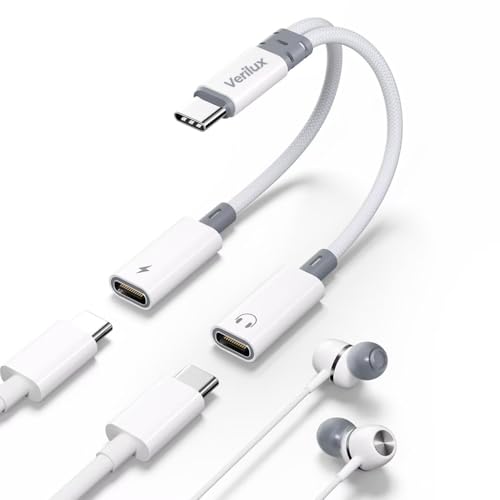 Image of Verilux 2 in 1 Type C to Type C Audio & Charging Connector, PD 60W USB C to C Cable Fast Charging with Simultaneous Wired Headphone Connection for iPhone 17 /16 /15, Galaxy S25 /S24, White