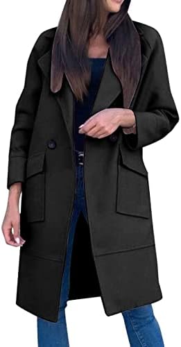 IQYU Wollen jas dames, mantel duffelcoat dames lange trenchcoat lange mouwen herfst winter mode elegant getailleerd faux wollen jas revers parka jas outwear lange blazer cardigan met zakken
