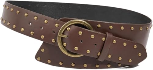 Rock Studded Genuine Leather Belts Punk Style Waist Band for Women Jeans 105cm