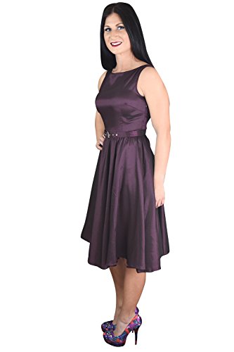 Elegant 60'S Vintage Style Purple Satin Flare Swing Party Dress - 8 #TOP2