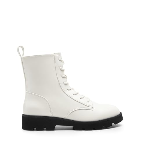 DREAM PAIRS DREAM PAIRS Women's Combat Ankle Boots Lace up Lug Sole Fashion Booties Shoes,Size 7.5,White,SDAB2411W