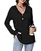Tanmolo Pullover Damen Hoodie V-Ausschnitt Kapuzenpullover Knopfleiste Leichter Strickpullover Langarm Sweatshirt Tops Schwarz, XL