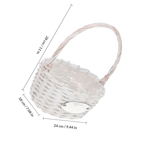 MOBUTOFU Woven White Flower Basket Portable Bride Flower Girl Basket Photography Prop Handheld Wedding Ceremony Supply