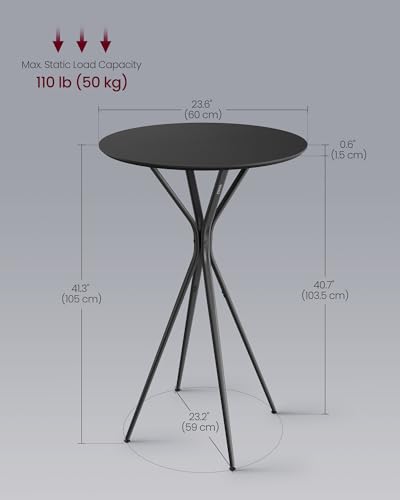 Image of VASAGLE Bar Tables Set of 2, Round Cocktail High Top Pub Bistro Table for Events Party, Kitchen Dining, Home Bar, 23.6 x 23.6 x 41.3 Inches, Sturdy Metal Frame, Modern Style, Easy to Assemble, Black