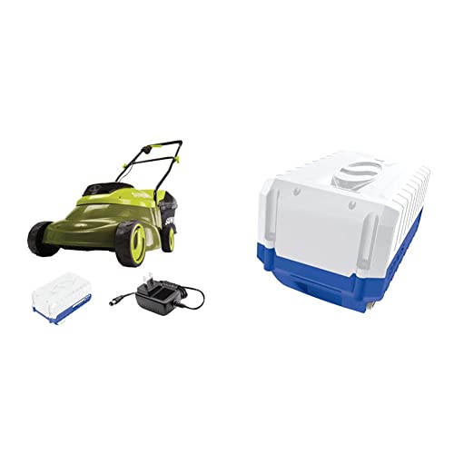 Sun Joe 24V-Mj14C Walk-Behind Cordless Push Lawn Mower & Snow Joe Certified Authentic 24Vbat Ecosharp Pro Lithium-Ion Battery, 24 Volt, 4.0-Ah #TOP24