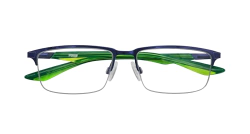 Puma Brille mit Sehstärke für Herren optional mit Sonnenbrillentönung oder Blaulichtfilter, Rechteckig, gefertigt aus Metall, Modell: PU0064O-001 (inklusive Brillenetui)