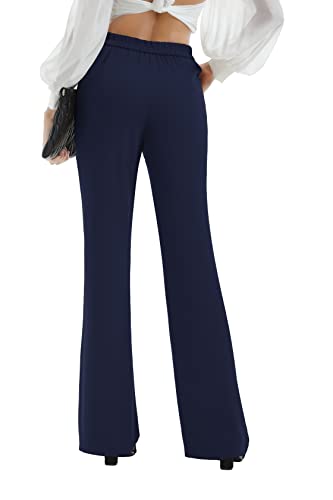 Siflif Women's Causal High Waisted Wide Leg Pants, Bootcut Dress Pants For Women, Work Pants With Pockets For Women Office Dark Blue #TOP4