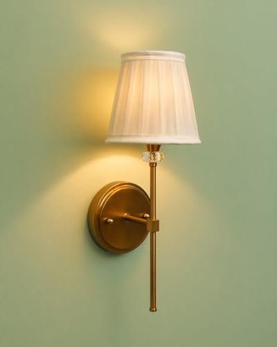 Image of Premium Brass Finish Elegant Fabric Pleated Shade Wall Light for Bedroom, Living Room, Restaurants, Dining, Coffee Shop, Home and Office Decorative Wall Sconce Light Fixture (Without Bulb)