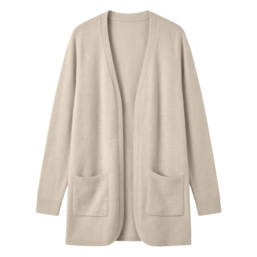 XINGJIAARTS Cardigans for Women Trendy Dressy Long Sleeve Open Front Casual Cardigan Fall Sweater Jacket Clothes with Pockets Beige Small - image 3