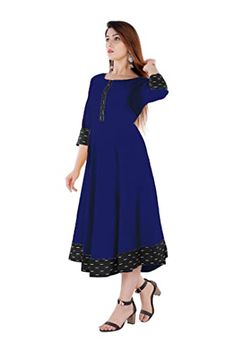 Image of Cotton Plain Black Parinted Lace Border Anarkali Dress Kurtis for Women - Not a Set with Dupatta or Pant