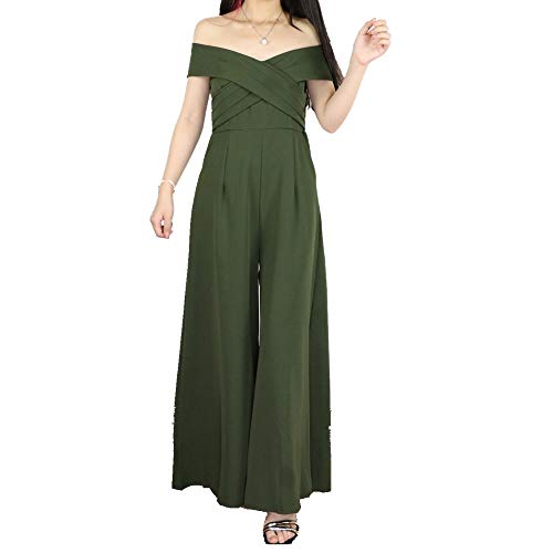 NOBRAND Pantalones Off-Hombro Palabra Vestido de Hombro Pantalones de las Mujeres de Verano Ancho de Pierna Mono de las Mujeres Verde verde S