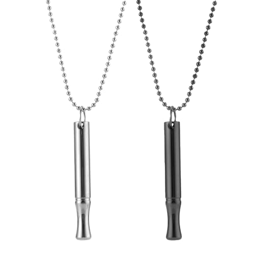 Quit Smoking Necklace 2 PCS Breathing Beads Stainless Steel Chain for Anxiety Relief Stop Smoking Necklace for Adult Women Men, Black and Silver