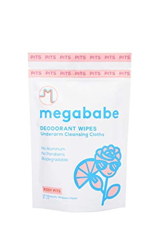 Megababe Deodorant Wipes Underarm Cleansing Cloths Rosy Pits No Aluminium No Parabens Biodegradable18 ct