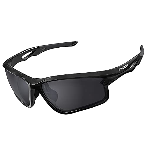 UPANBIKE Lunettes de soleil de cyclisme polarisées Anti-UV400 Lunettes de soleil de course TR90 Lunettes de soleil de sport à monture incassable (noir brillant/noir) Cover