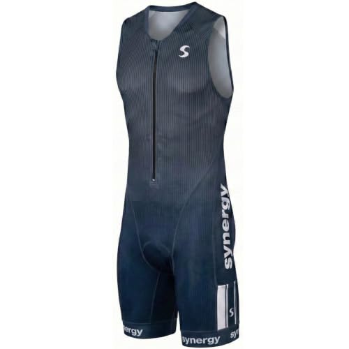 Synergy Triathlon Tri Suit - Men's Elite Sleeveless Trisuit (Carbon Steel, Large)