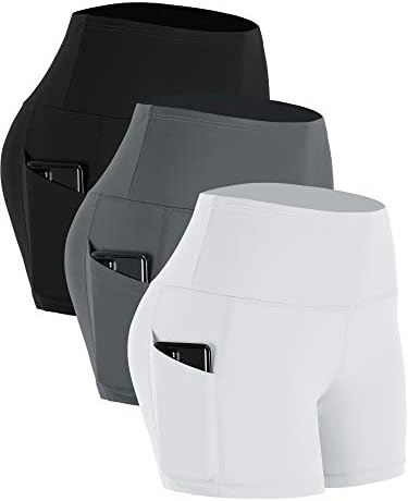 CADMUS Women's High Waist Yoga Shorts Spandex Running Side Pockets,3 Pack,16#,Grey & Black & White,XX-Large