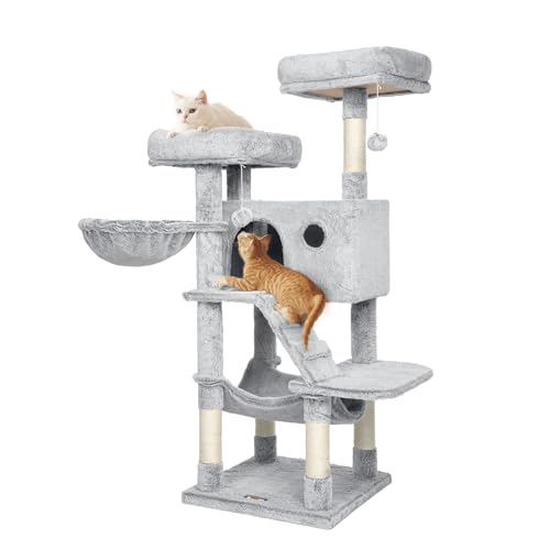 Feandrea Kratzbaum groß, Katzenbaum mit weichem Bezug, für große Katzen, Ombré-Grau-Weiß PCT162W01