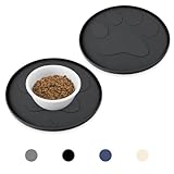 Ptlom Silicone Pet Feeding Mats for Food and Water, Foldable Pet Placemat Non-Slip Waterproof Mats for Small and Medium Cats and Dogs, Raised Edge Prevents Residue from Spilling onto The Floor, Black