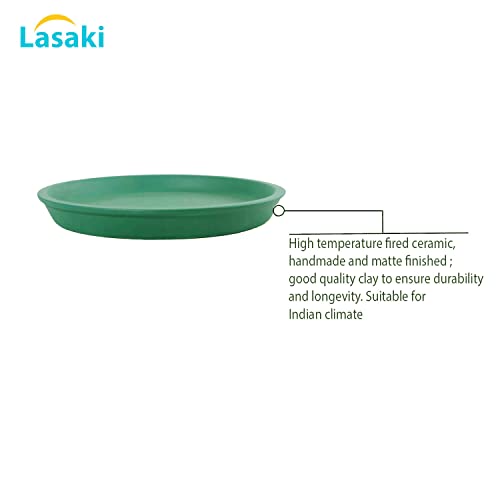 Image of Lasaki Round Ceramic Trays (Plates Saucers) for Pots, planters, Flower, Succulent(Set of 2,deep Jungle,4 inch) R4(Plants not Included)