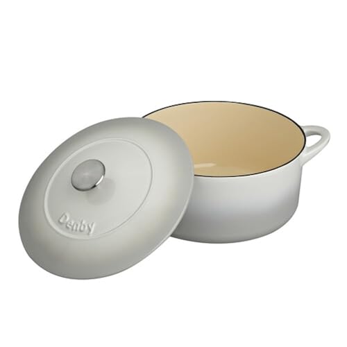Denby - Natural Canvas White Cast Iron Casserole Dish - 5.2L Capacity Dutch Oven, Oven Safe Pot, Suitable For All Hob Types - Premium, Enamelled - Dishwasher Safe Cookware - 26cm, Round