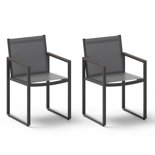 Image of Outdoor Dining Chairs Set of 2, Aluminum Patio Dining Chairs | Textilene Mesh Chairs, Size: 20.5 inchL*15.8 inchW*32.5 inchH